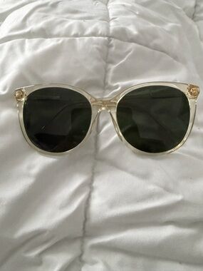 Burberry Clear Frame Sunglasses with Dark Green Lenses
